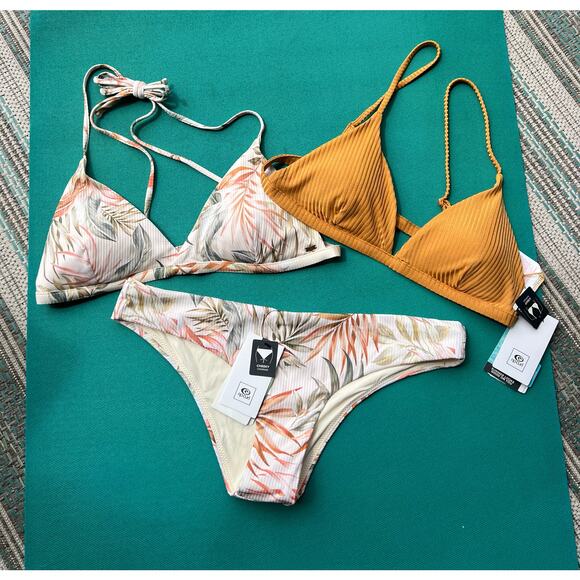 NWT Rip Curl Premium Surf Fixed Triangle Bikini Top Size Lrg Color Gold - Picture 8 of 8